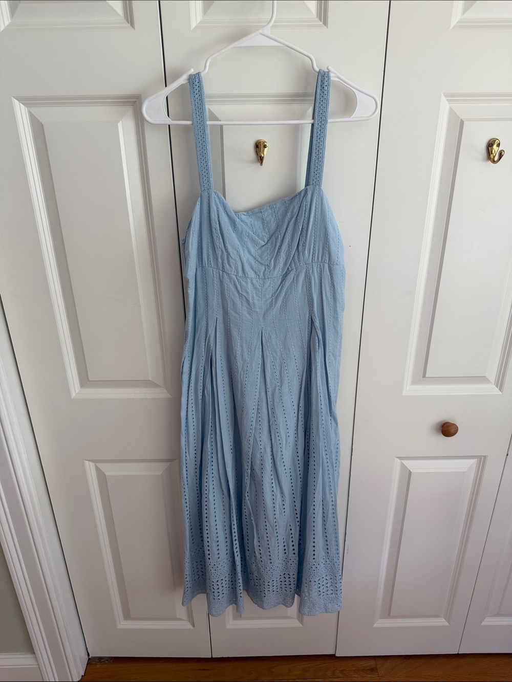 French Connection Light Blue Eyelet Midi Dress